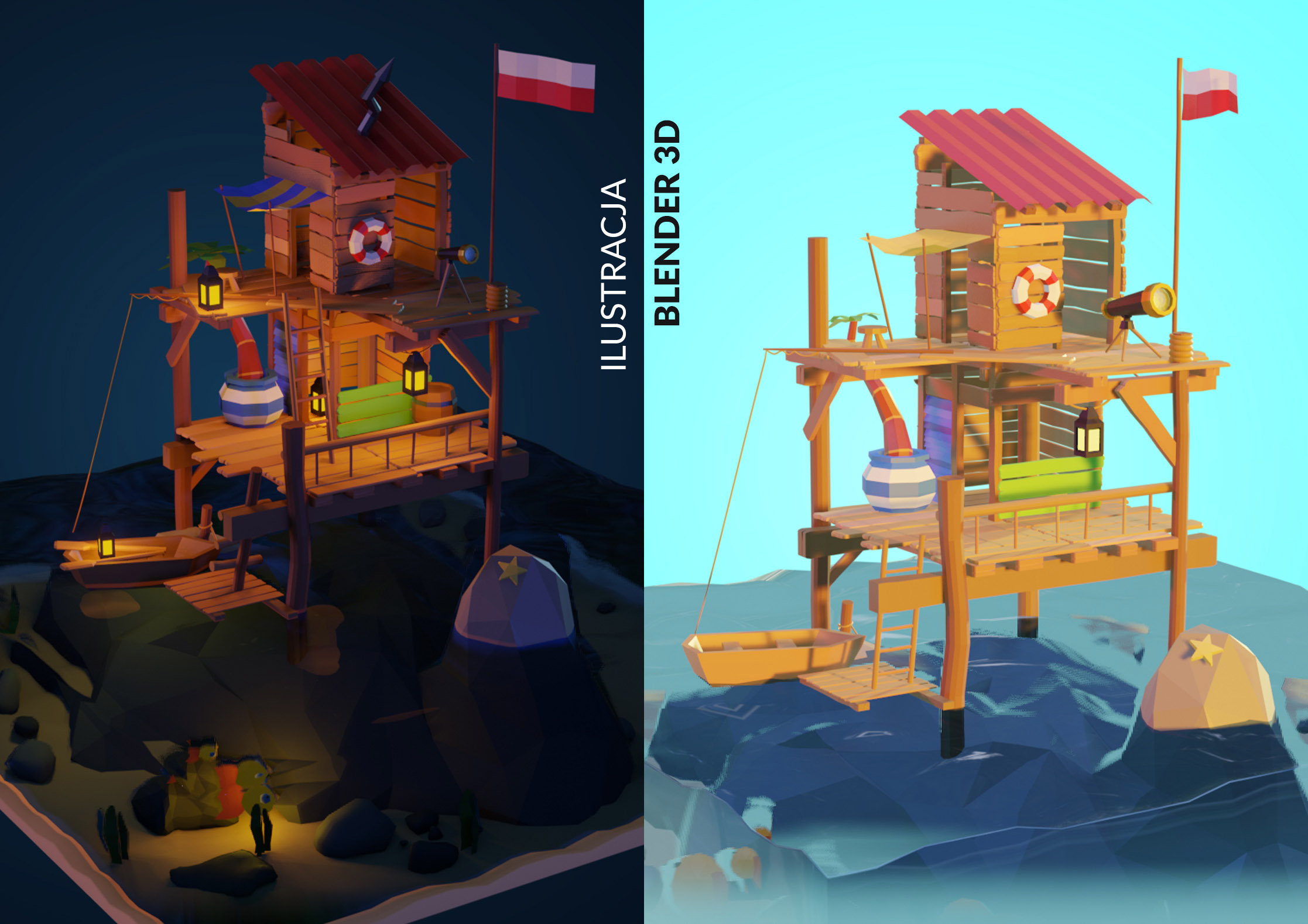 Sea shack night day 3D design